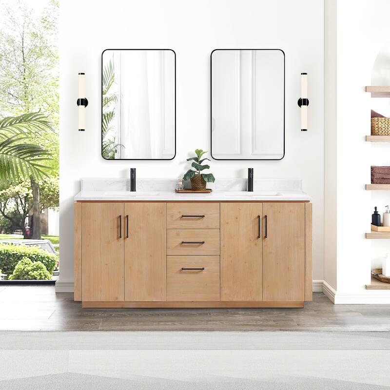 San Double Bath Vanity with Composite Stone Top and Mirror