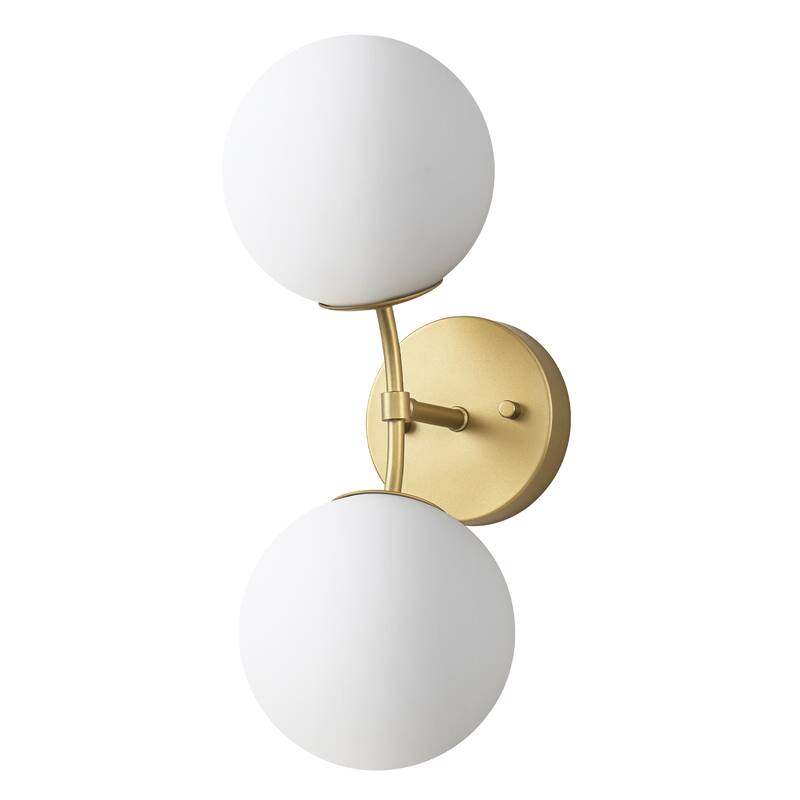 2-Light Modern Metal & Glass Wall Sconce with Two-Globe Shades for Bedroom & Living Room - 1 Light