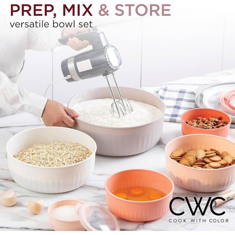 COOK WITH COLOR Prep Bowls with Lids- Wide and Deep Nesting Plastic Small Mixing Bowl Set with Lids, 12 Piece Set - Wide Bowls