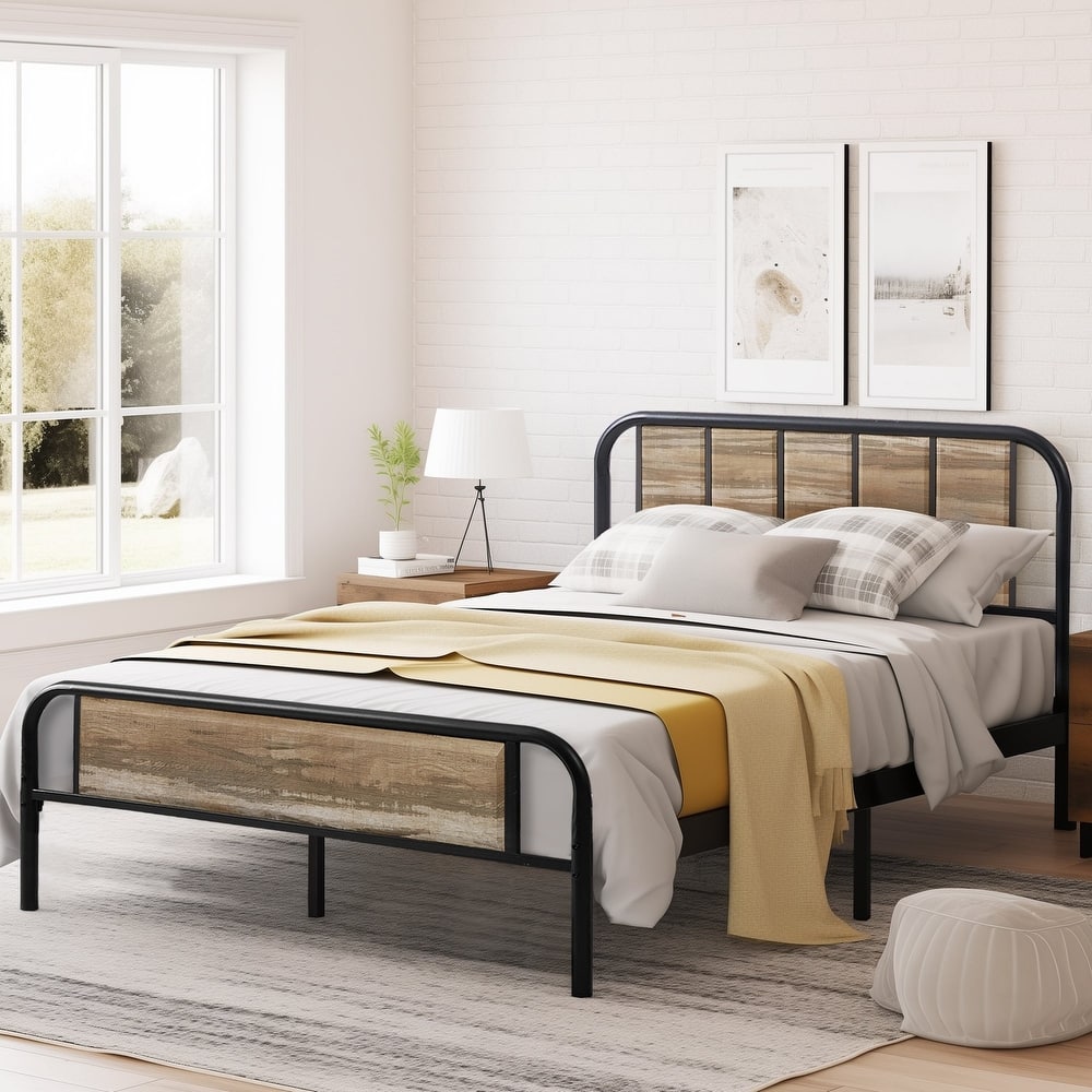Javlergo Platform Bed Frame with Wooden Headboard, No Box Spring Needed, Slate