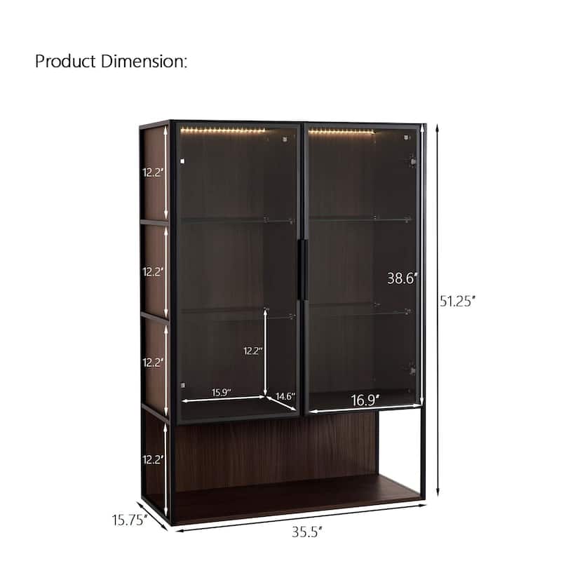 51.2"Tall Lighted Display Cabinet with Tempered Glass Door