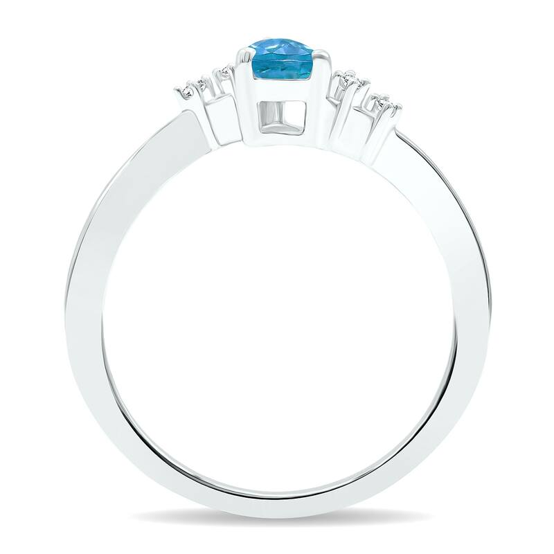 Women's Blue Topaz and Diamond Wave Ring in 10K White Gold