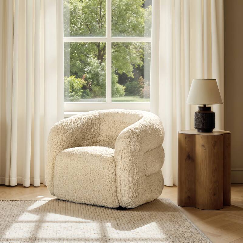 Colt 33" Wide Sheepskin Barrel Swivel Accent Chair - Single - Cream Beige Sheepskin