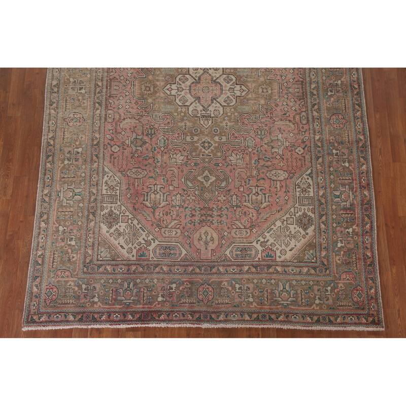 Hand Knotted Oriental 100% Wool Carpet Traditional Medallion Pink Tabriz Area Rug - 9' 9'' X 6' 8''