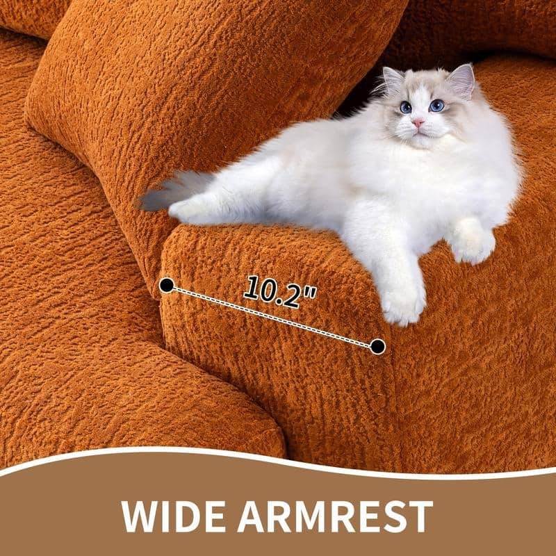 4-Seater Chenille Sofa, Plush Compact, 2 Pillows