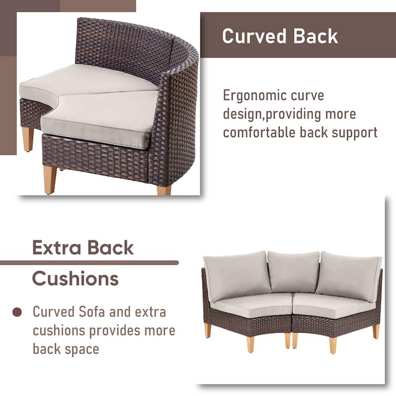Patio Curved Outdoor Sofa with Ottoman