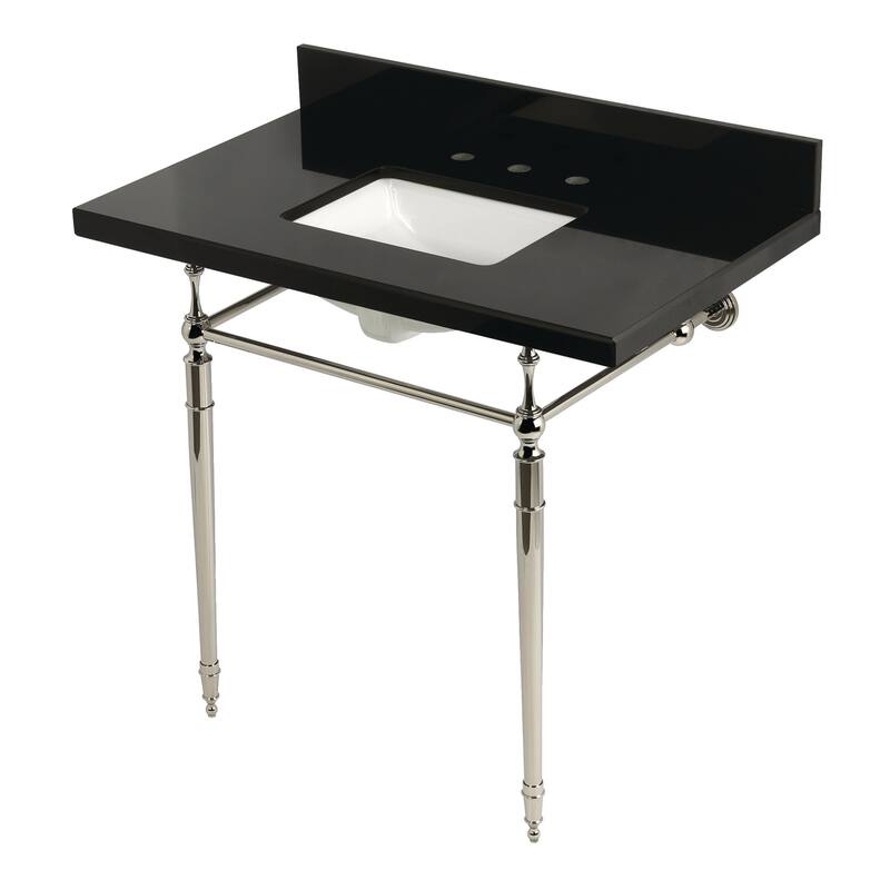 Kingston Brass KVPK3622K8SQ Edwardian 36" Rectangular Brass, Granite - Black Granite / Polished Nickel