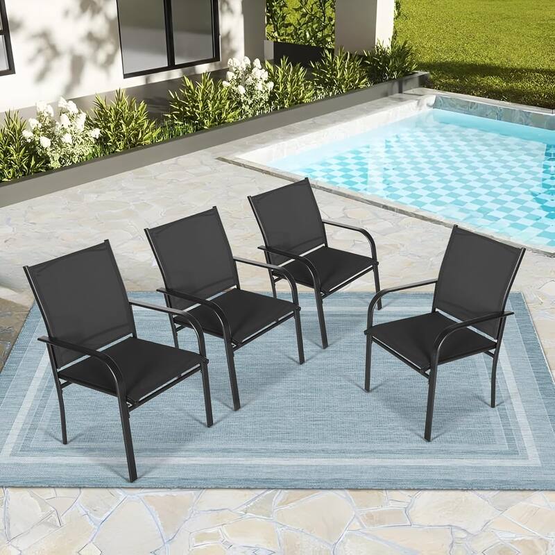 Outdoor Patio Dining Chairs Set of 4, Metal Frame Textilene Fabric Chairs with Armrest