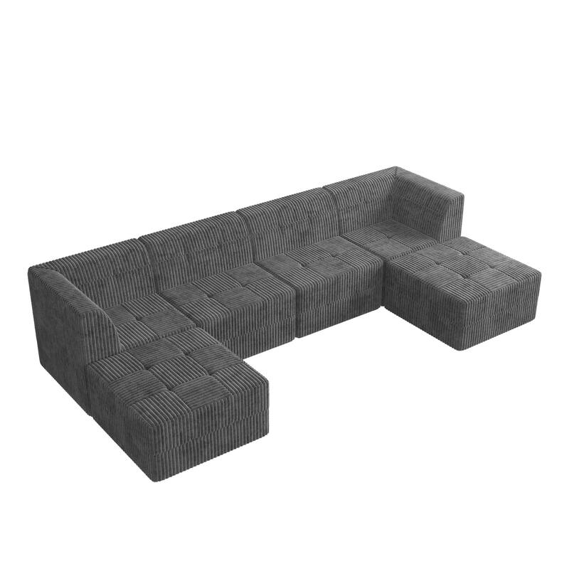 130.3" U-Shaped Corduroy Modular Sectional Sofa with Sleeper