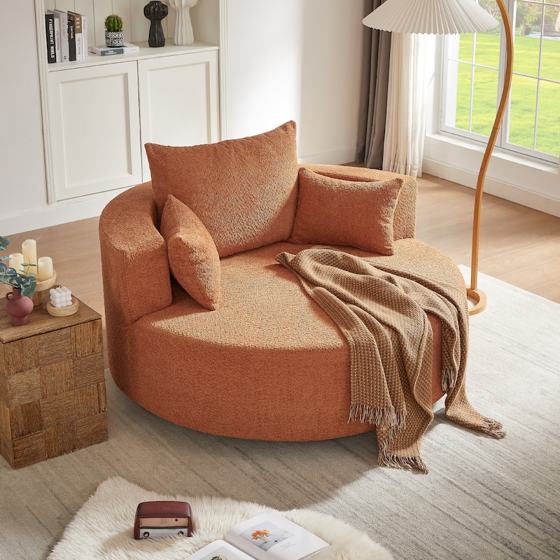 Chenille Swivel Barrel Chair with Pillows - Red
