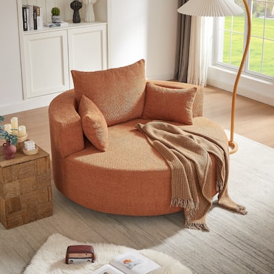 Chenille Swivel Barrel Chair with Pillows