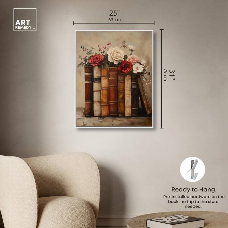 Bookshelf Bouquet II Canvas by Art Remedy