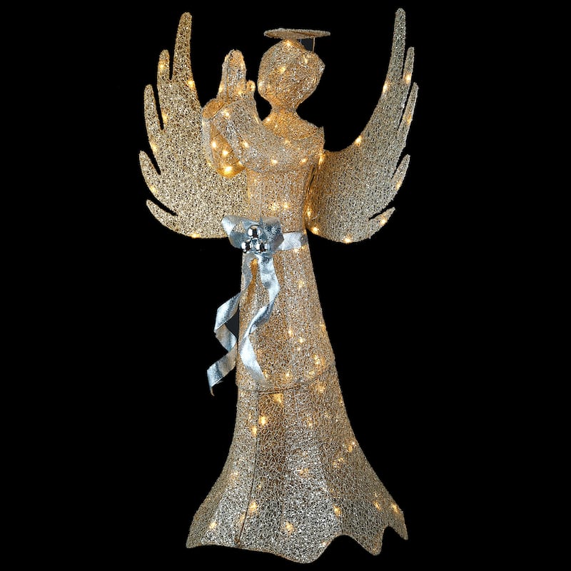 National Tree Company 53 in. Champagne Gold Praying Angel with LED Lights - 53 in