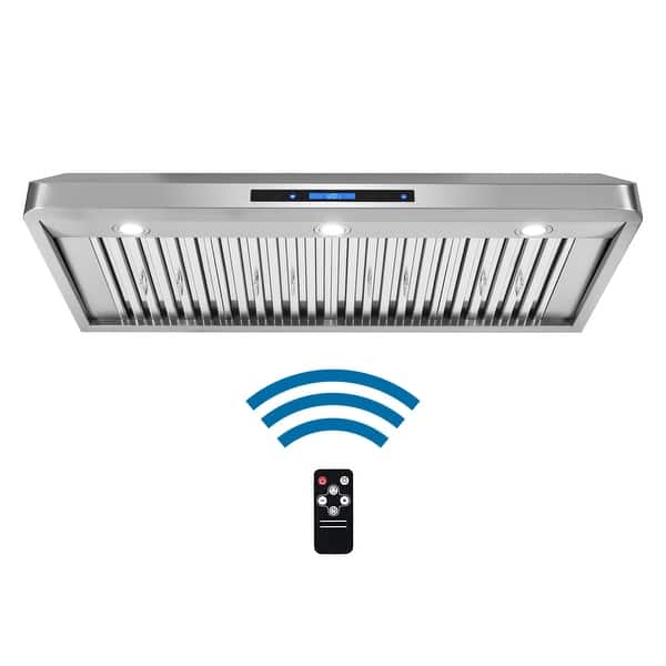 slide 2 of 12, Cosmo 48 in. Ducted Under Cabinet Range Hood with Touch Controls, Permanent Filters, 4-Speed Fan, LED Lights in Stainless Steel