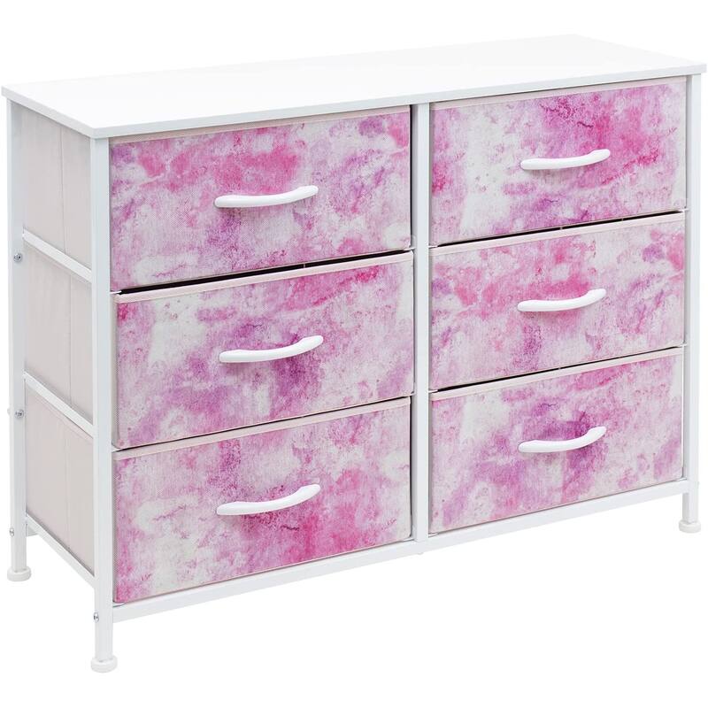 Dresser w/ 6 Drawers Furniture Storage Chest for Home, Bedroom - Tie-Dye Pink