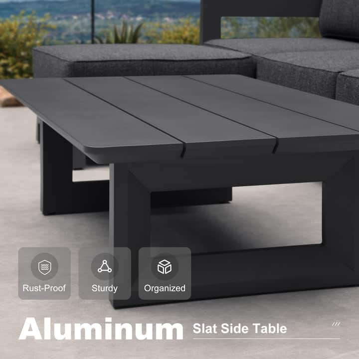 PURPLE LEAF Patio Furniture Set L-Shaped Outdoor Couch with 9.6" Thick Cushion Sofas for Yard Porch Deck, Grey with Table