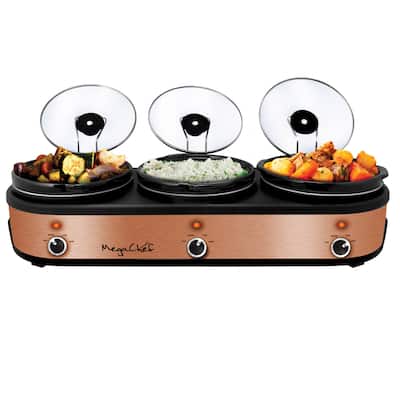 MegaChef 3 Set 2.5Qt Slow Cooker Server Copper/Black with Ceramic Pots