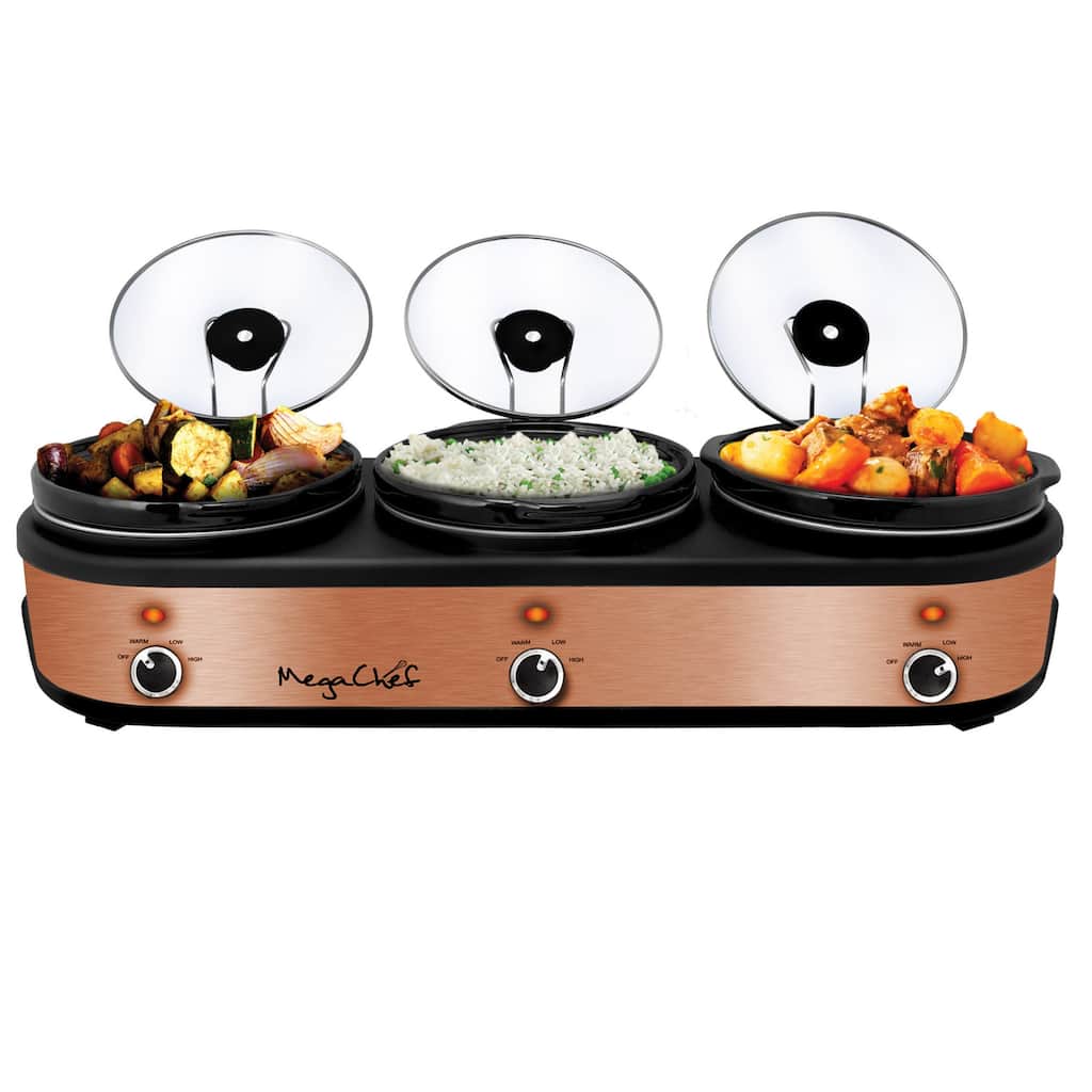 MegaChef 3 Set 2.5Qt Slow Cooker Server Copper/Black with Ceramic Pots