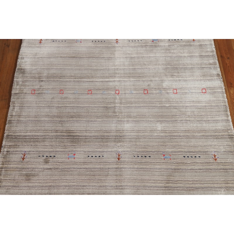 Hand Knotted Oriental 100% Wool Carpet Tribal Tribal Beige & Ivories Gabbeh Area Rug - 5' 10'' X 4' 1''
