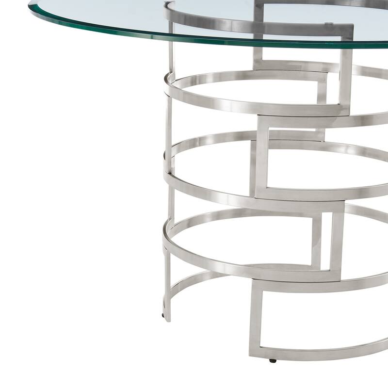 Diaz Morgan 5 Piece Round Glass Dining Table Set with Metal Frame and Upholstered Chairs