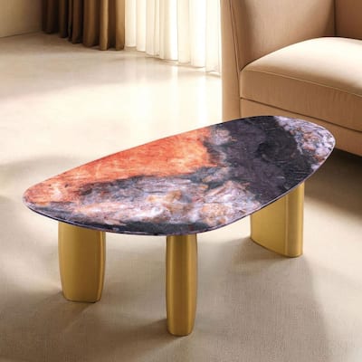 Furniture of America Luvien Modern Multi-Color Sintered Stone Top Coffee Table with Gold Legs