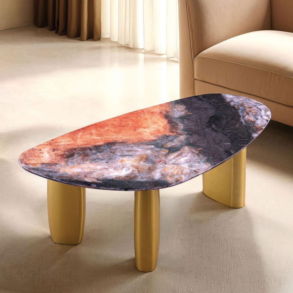 Furniture of America Luvien Modern Multi-Color Sintered Stone Top Coffee Table with Gold Legs