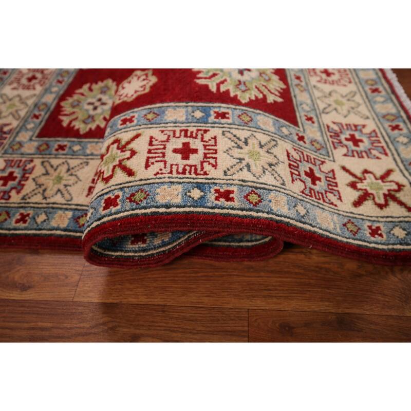 Red Kazak Foyer Rug Hand-Knotted Wool Carpet - 3'3" x 4'6"