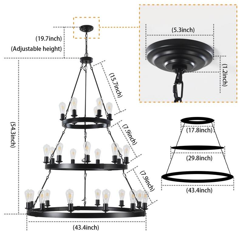 Cicyy Modern Large Black 26 Lights Metal Wagon Wheel Chandelier