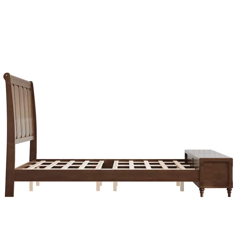 GDFStudio - Traditional Solid Wood Sleigh Bed Frame with High Paneled Headboard & Storage Chest Bench, No Box Spring Needed
