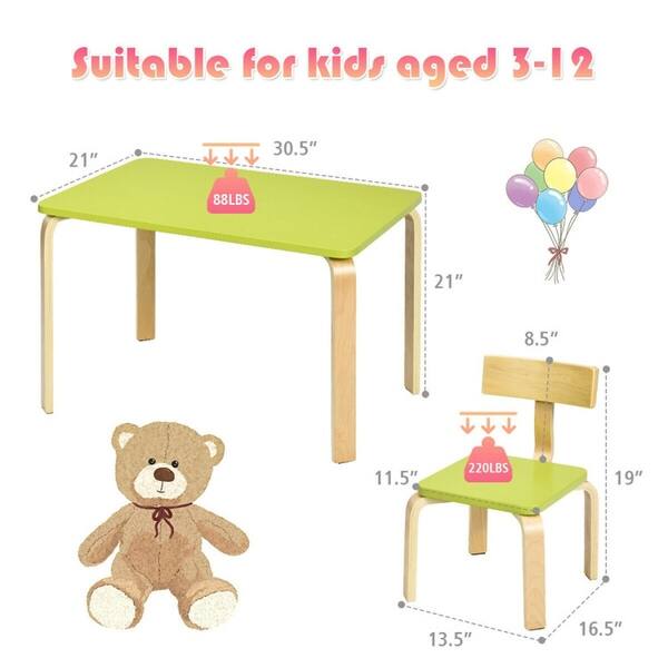 Green Wooden Children's Tables and Chairs Suitable for Kindergarten, Children's Bedroom - 30.5" x 21" x 21" (L x W x H)
