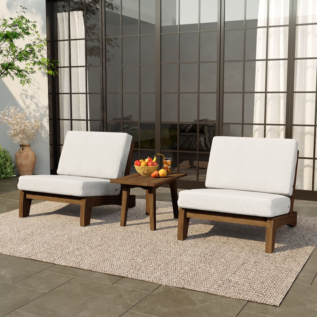 3-Piece Outdoor Patio Wood 2 Set Chairs with Side Table