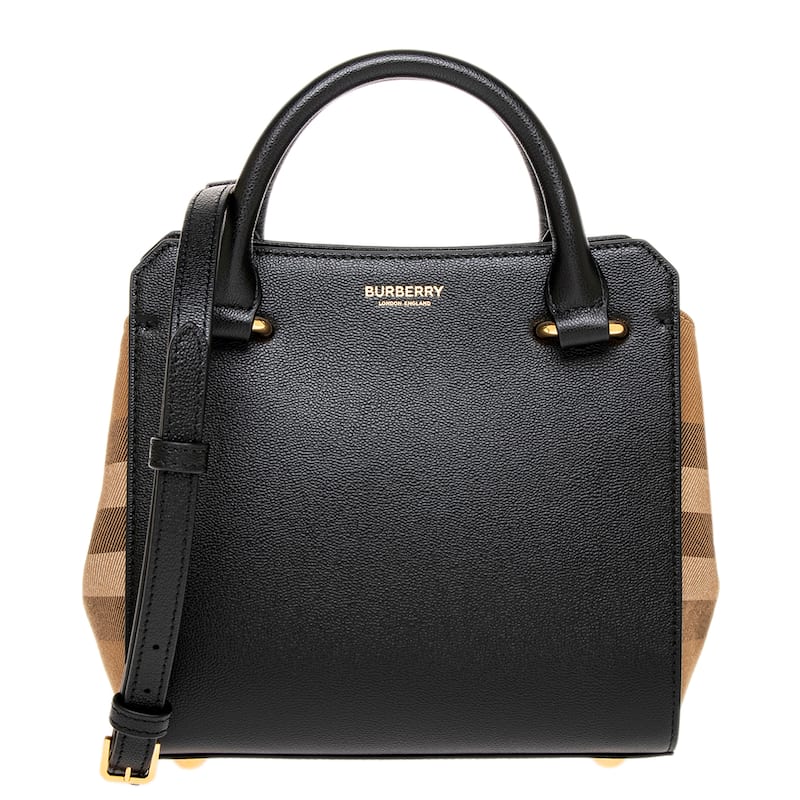 Burberry Mini Banwell House Check and Leather Tote Bag - Black and Multicolor