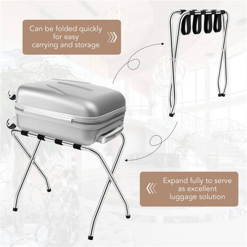 Black Foldable Luggage Rack with Nylon Belts for Home