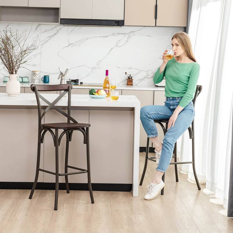 Glitzhome Industrial Rustic High Bar Stools with Wood Seat