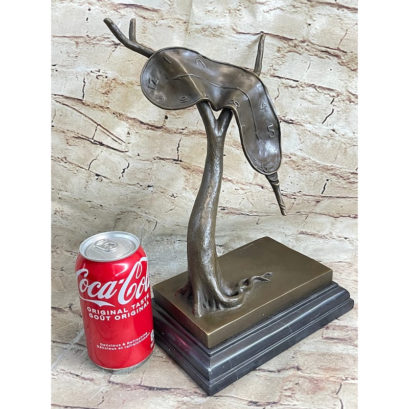 Bronze Surreal Melting Clock Sculpture Inspired By Dali On Marble Base