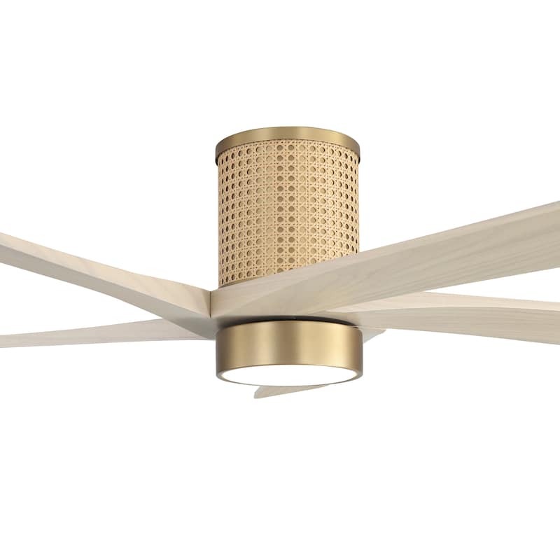 MLiAN 5 Solid Wood Blades DC Motor Indoor Downrod Flush Mount Ceiling Fan Remote Integrated LED