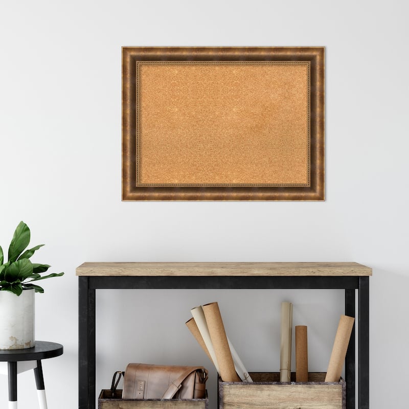 Manhattan Bronze Wood Framed Natural Corkboard Bulletin Board - Board Size 28x20
