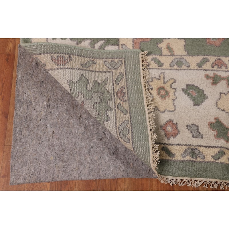 Green & Ivory Floral Oushak Oriental Area Rug Handmade Wool Carpet - 9'1" x 11'11"