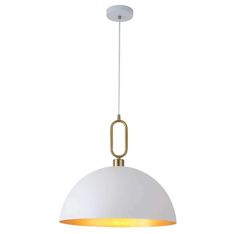 1-Light Industrial Metal Dome Pendant with Golden Ring Accent