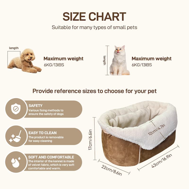 WOWMAX Small Dog Car Seat for Center Console Pet Booster Seat for Car Cat Carrier