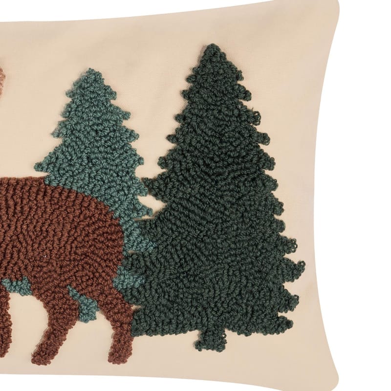 Deer Forest Hooked Pillow
