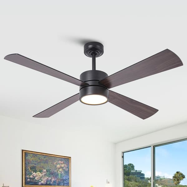 slide 2 of 41, 52" Black/ Distressed Brass Smart Dimmable RGB Ceiling Fan with Remote and App Control