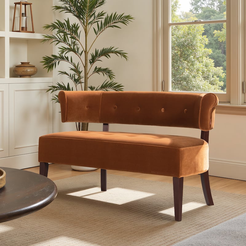 Roll Arm Tufted Bench Settee,Performance Velvet