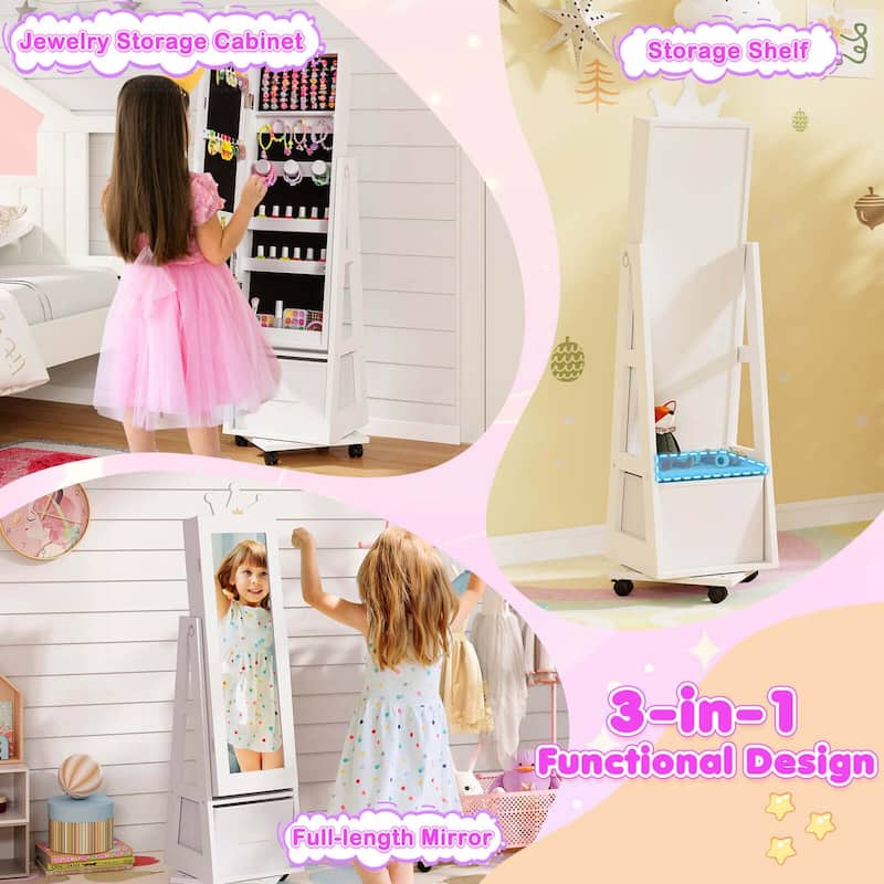 Costway Kids Jewelry Cabinet with Full-Length Mirror Foldable Drawer - See Details