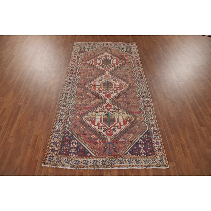 Tribal Bakhtiari Vintage Persian Area Rug Hand-Knotted Wool Carpet - 5'1" x 9'11"