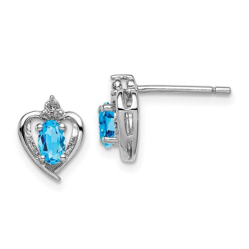 Curata 925 Sterling Silver Polished Open back Post Earrings Light Swiss Blue Topaz and Diamond Earrings - 10x7mm Wide