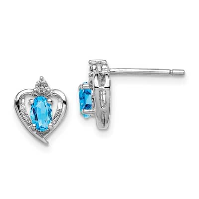 Curata 925 Sterling Silver Polished Open back Post Earrings Light Swiss Blue Topaz and Diamond Earrings - 10x7mm Wide