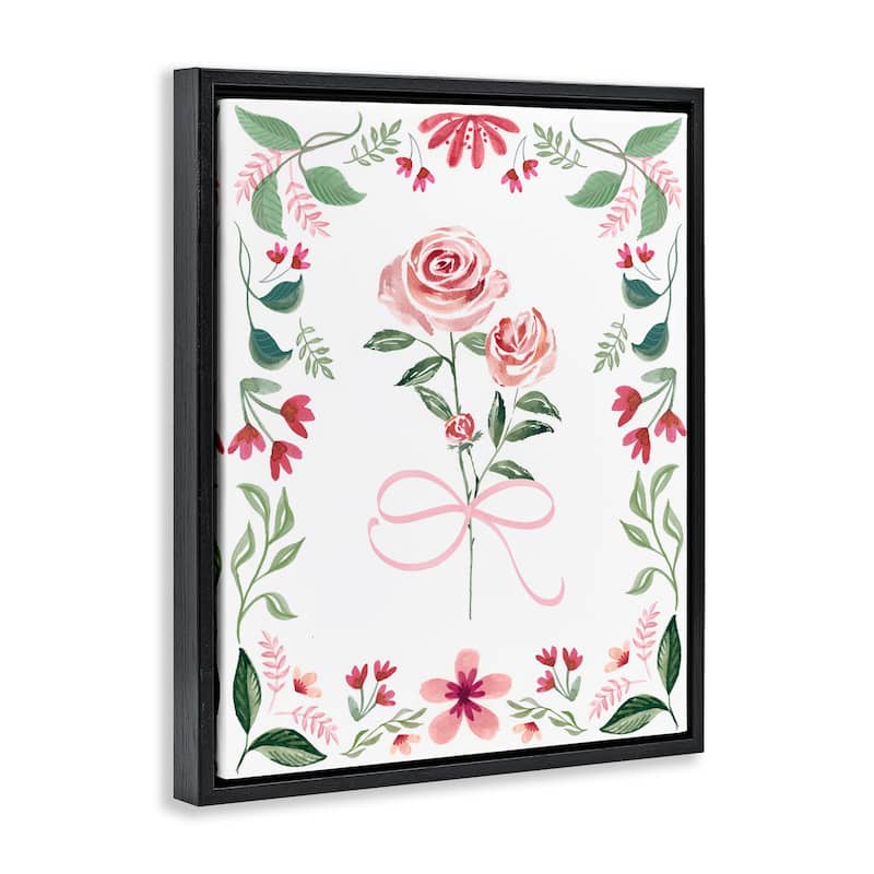 Stupell Delicate Roses Floral Border Framed Floater Canvas Wall Art Design By Kristen Brockmon