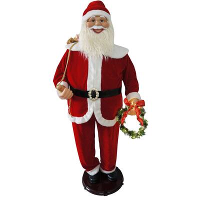 Fraser Hill Farm 58-In. Traditional Dancing Santa with Wreath and Gift Sack, Life-Size Christmas Holiday Indoor Home Decor