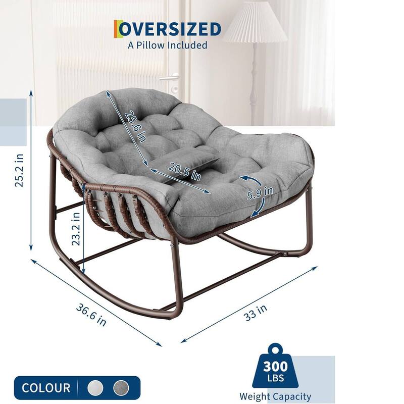 Outdoor Rocking Chair, Wicker Lounge Chair with Cushion for Balcony Backyard Porch Bedroom - 1PC